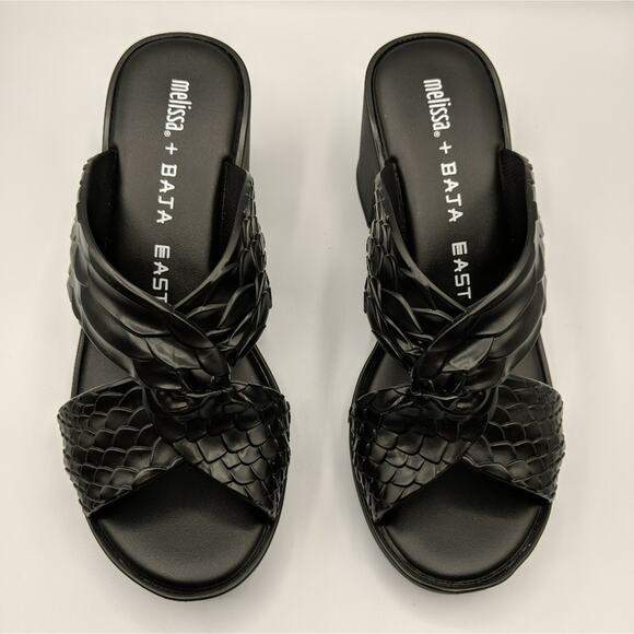 Baja East X Melissa Python Heel Open Toe Crisscross Textured 7 New - Picture 2 of 11